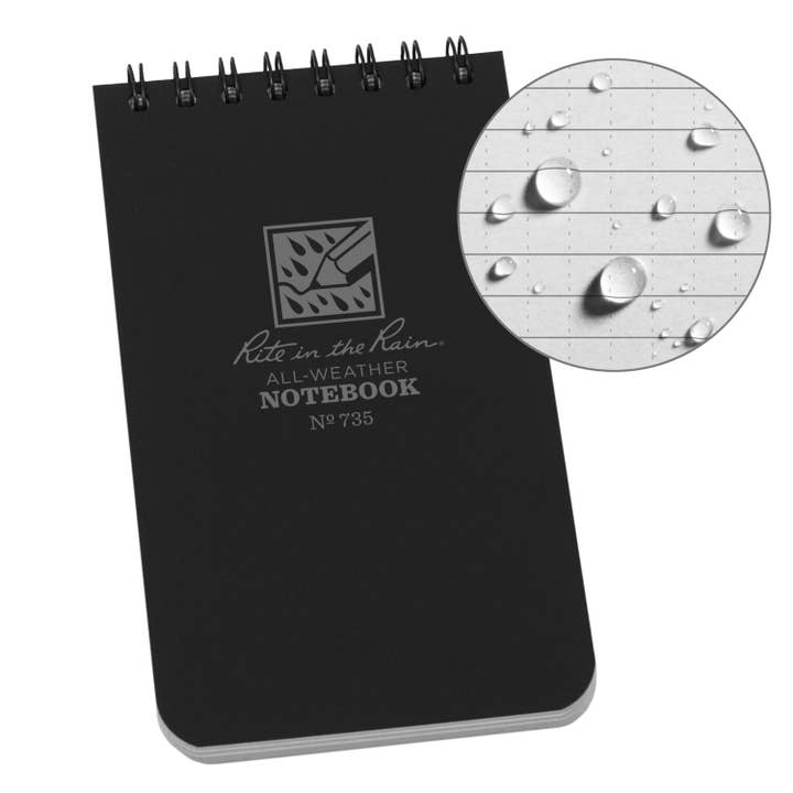 Rite in the Rain 3" x 5" Top Spiral Notebook, Black for wholesale by Rite in the Rain