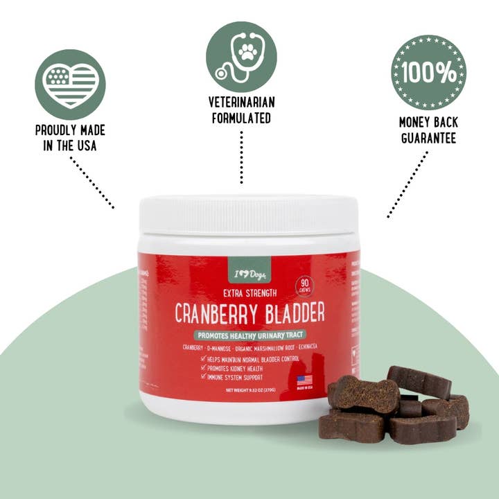 iHeartDogs.com - Vente Compléments alimentaires – chien - Soutien renforcé pour urines, vessie et reins chez les chiens – Canneberge, D-mannose et échinacée contre les infections urinaires fréquentes – 90 comprimés à mâcher - Faire6