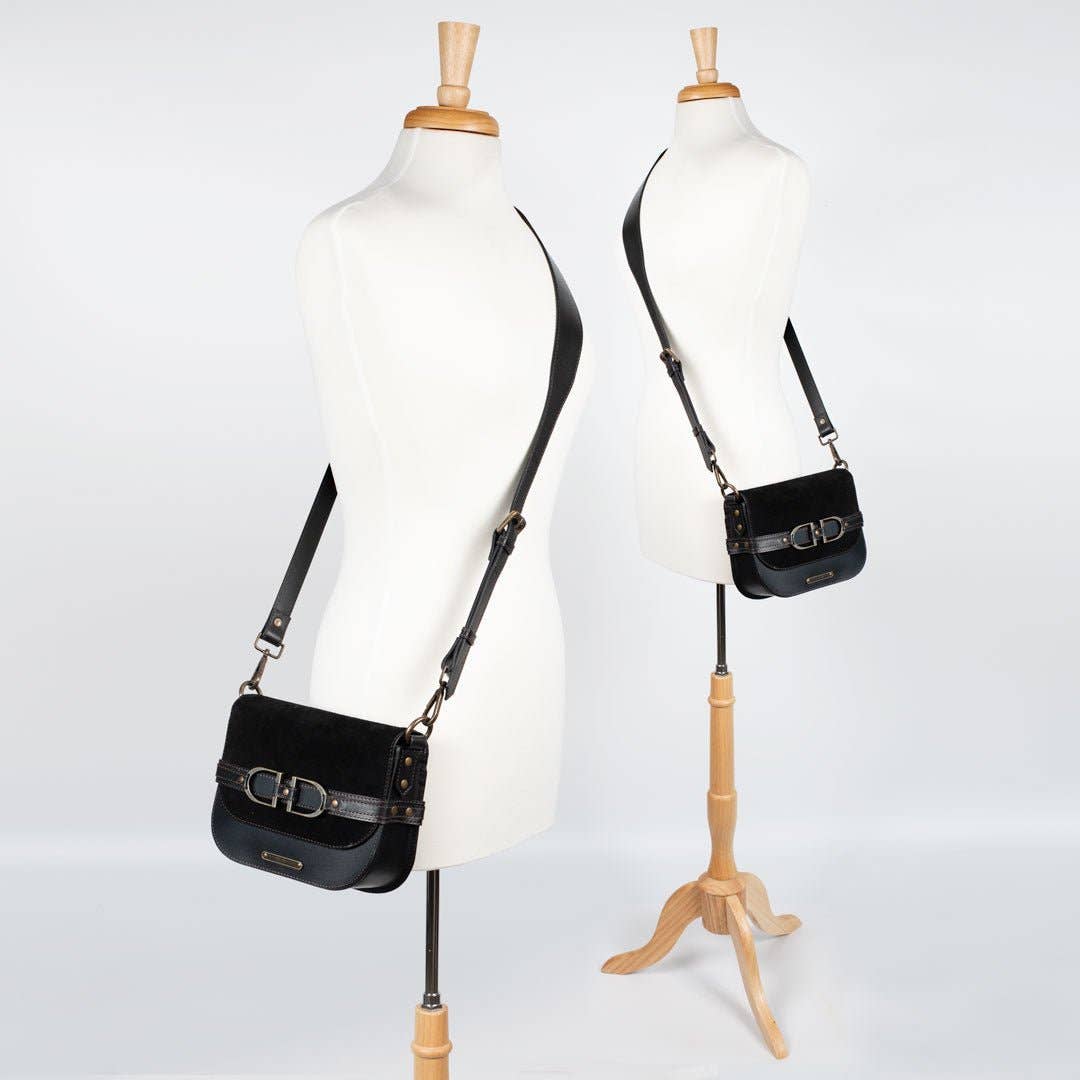 URBAN-EQUESTRIAN - Wholesale Crossbody Bag - Women's - Delaney - Equestrian Stirrup Crossbody Luxury Leather Handbag in Black on Black3