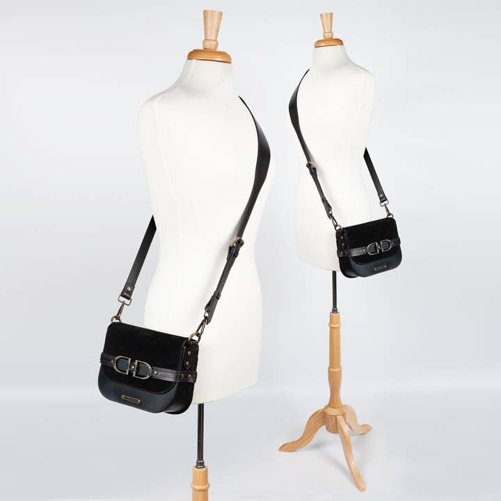 URBAN-EQUESTRIAN - Wholesale Crossbody Bag - Women's - Delaney - Equestrian Stirrup Crossbody Luxury Leather Handbag in Black on Black3