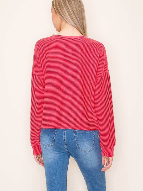 Tres Bien, Inc - Wholesale Knit Top - Women's - L/S RIBBED ROUND NECK TOP WITH POCKET