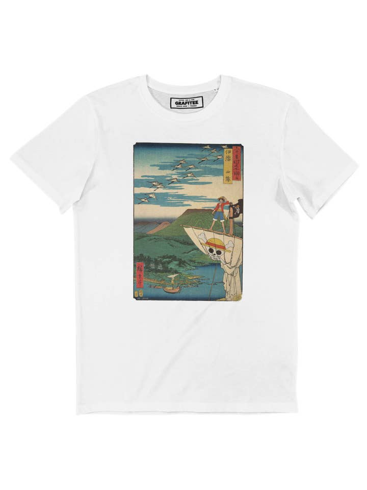 White Floating Pirate Tee - One Piece Luffy Tee for wholesale on Faire