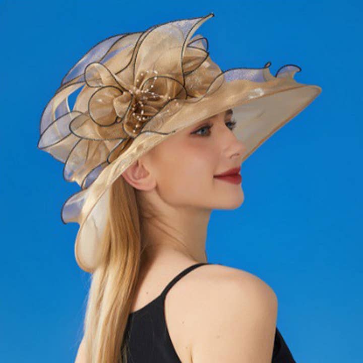 AK Brand - Wholesale Fascinator Hat - Women's - Wide Brim Organza Dress Hat with Sheer Ribbon Floral Design24