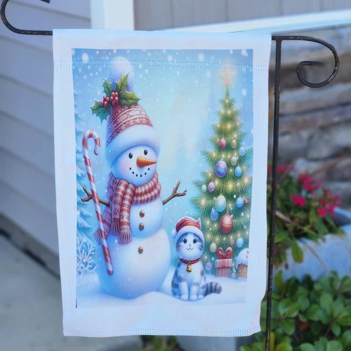 Snowman and Christmas tree Garden Flag for wholesale by Carolina Coast Home and Body