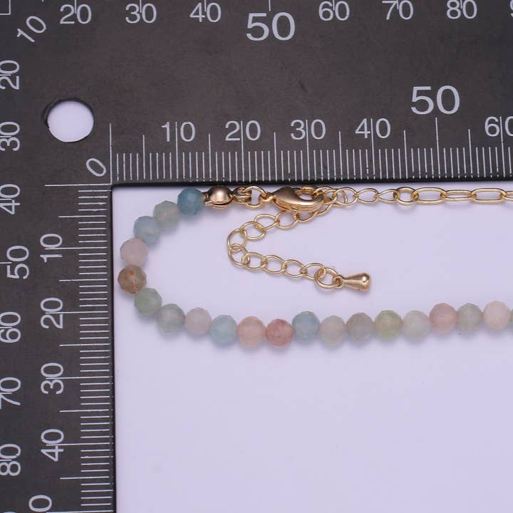 Aim Eternal - Wholesale Beaded/pearl necklace - Fused 3mm Morganite Beads necklace w/ 14k Gold Filled Necklace, Mixed Cable Link Chain Necklace Ready To Wear Two Tone Necklace2