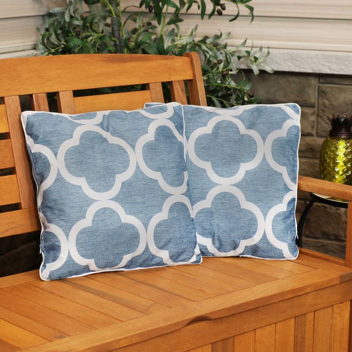 Outdoor Square Throw Pillow - 16 in - Blue Quatrefoil for wholesale by Sunnydaze Decor