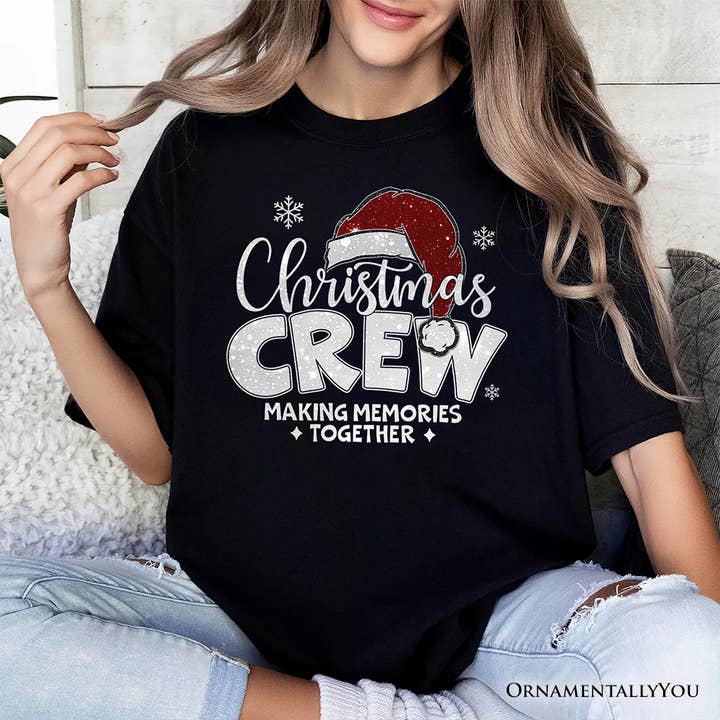 OrnamentallyYou - Wholesale Screen printed t-shirt – Women′s - Christmas Crew T‑Shirt, Glitter Santa Hat Tee7