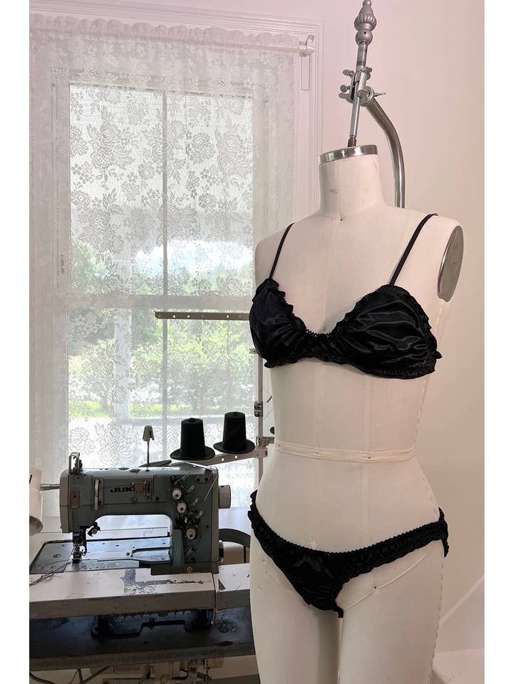 Clare Bare - Wholesale Bralette - Women's - Florid Bralette in Black Deadstock Satin