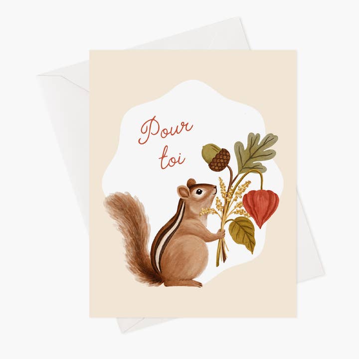 Tamia d'autunno - Biglietto d'auguri per la vendita all'ingrosso da parte di Marie-Lise Illustration