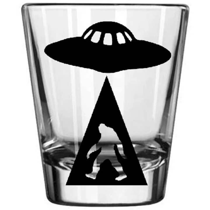 UFO Bigfoot Alien Cryptid Shot Glass Horror for wholesale by Witchcrafted in MI