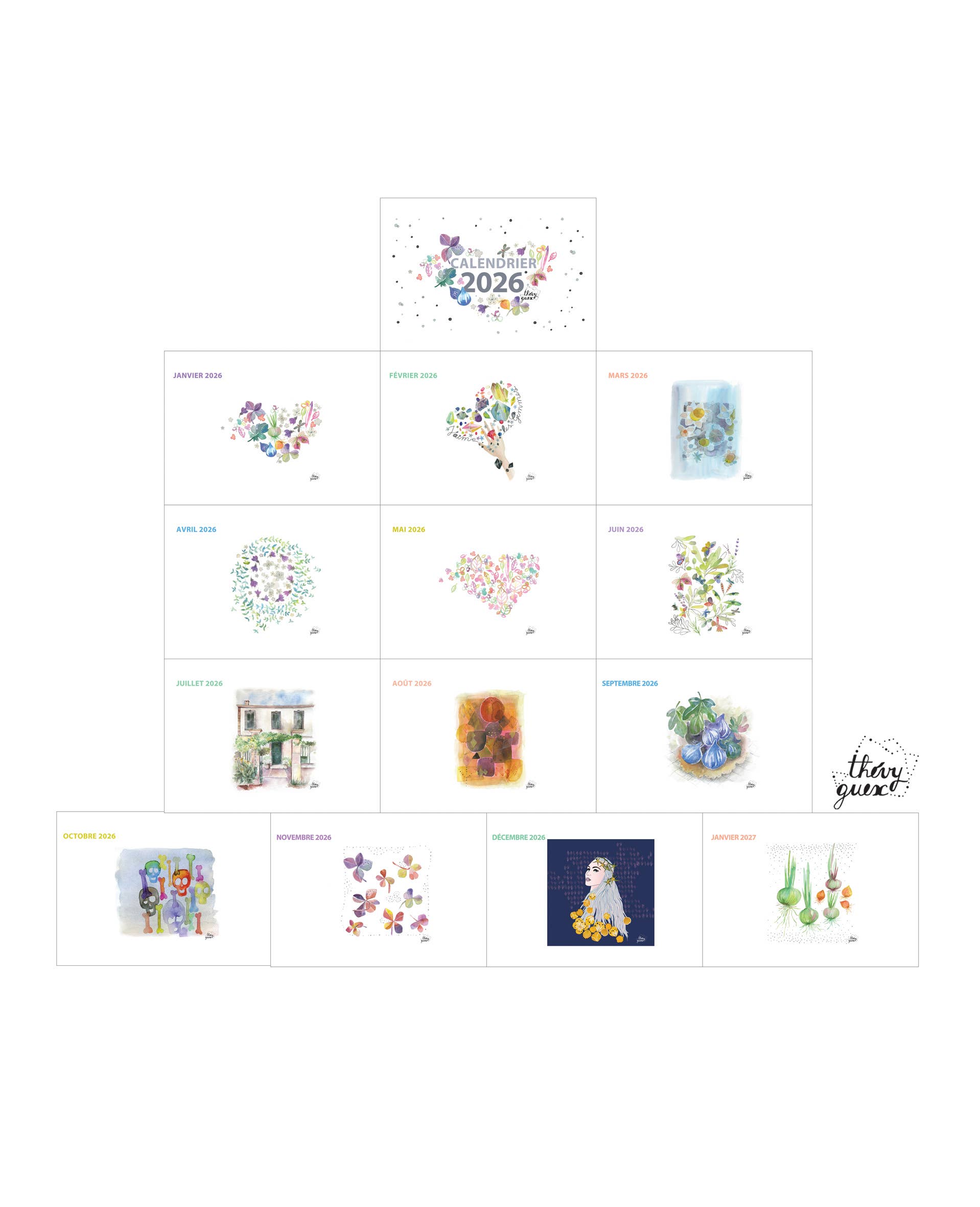 Thévy Guex - Wholesale Calendar - 2026 wall calendar watercolor illustration A3 format9