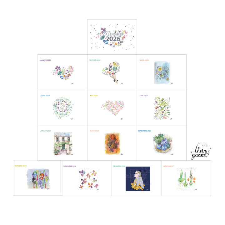 Thévy Guex - Wholesale Calendar - 2026 wall calendar watercolor illustration A3 format9