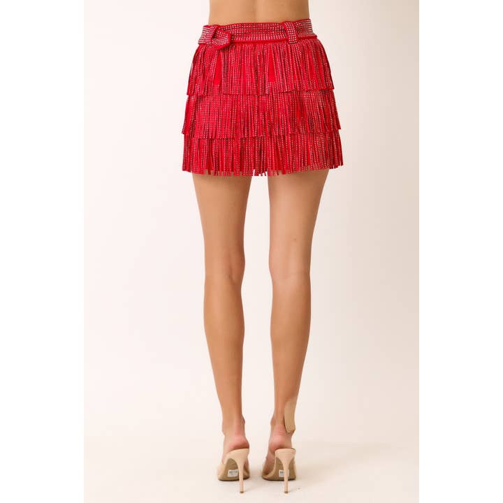 KIWI - Vente Jupe-short – femme - Jupe-culotte western en suédine avec franges et strass gris anthracite2