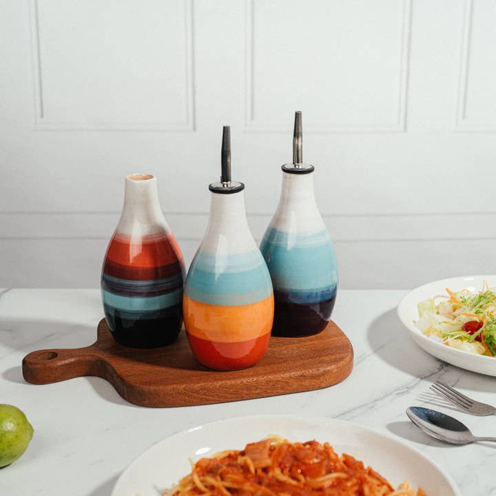 The Wine Savant / Khen Glassware - Wholesale Oil/Vinegar Dispenser - Cruet Ceramic Olive Oil Dispenser Bottle - 400ml Vinegar3