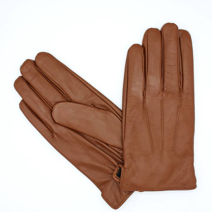 Hologramme Paris - Wholesale Gloves - Men's - Men's Fleece Lined Leather Gloves - Light Brown