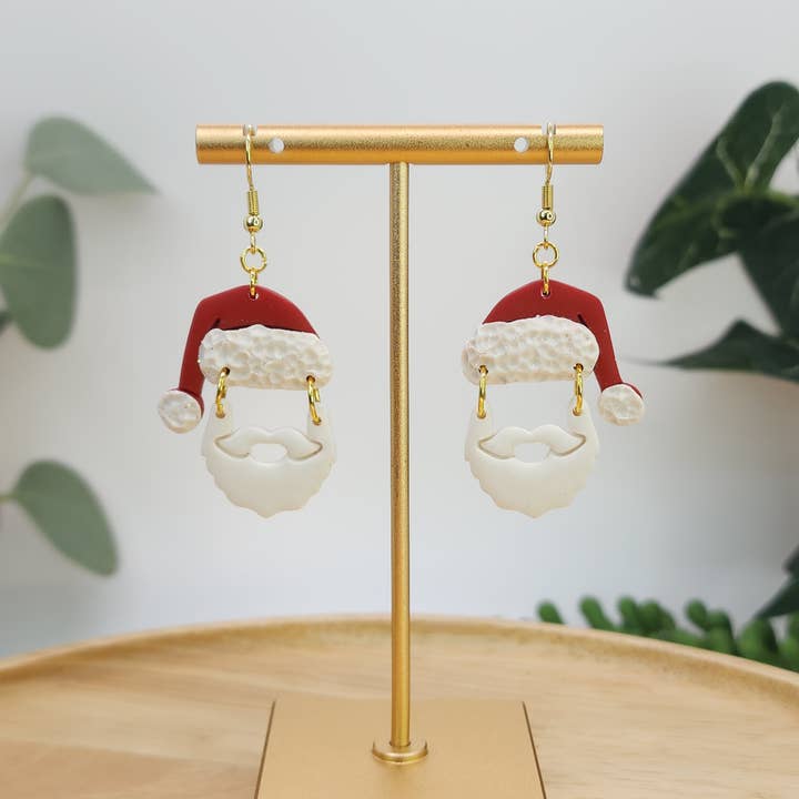Erica Halliman Creations - Venta al por mayor Pendientes colgantes - Pendientes con sombrero y barba de Papá Noel