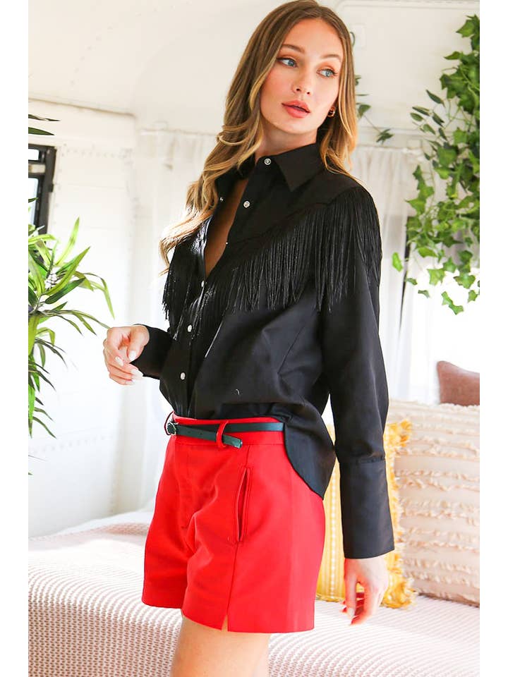 Vine & Love - Wholesale Button Down Shirt - Women's - Collared Tassel Design Western Style Shirt Top VT60624
