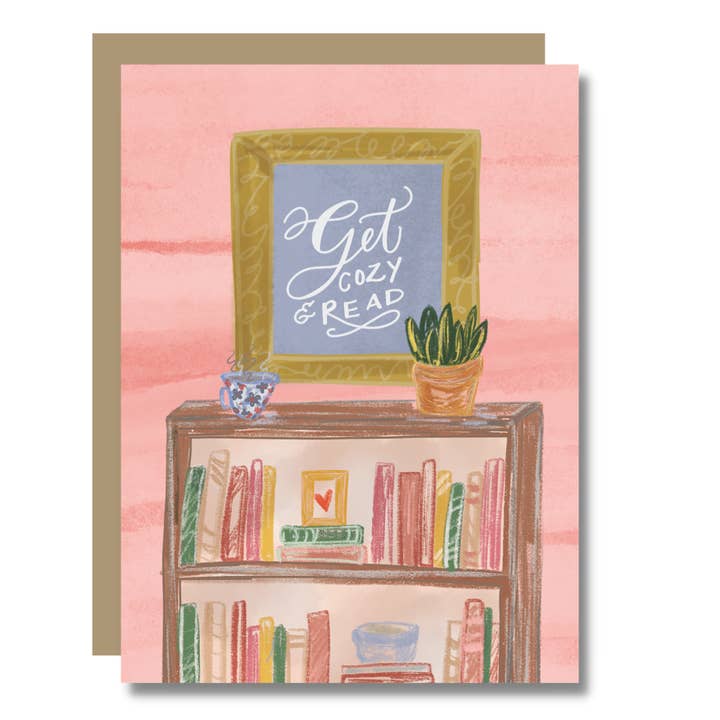 Carte Cozy & Read - Carte pour les amateurs de livres, de lecture, d'art littéraire pour la vente par Prairie Letter Shop