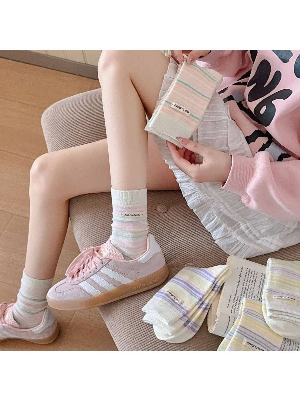 Funkyrel® Atzbranding Limited - Wholesale Socks - Women's - Rufia - Ice Cream Color Mid-Calf Socks8