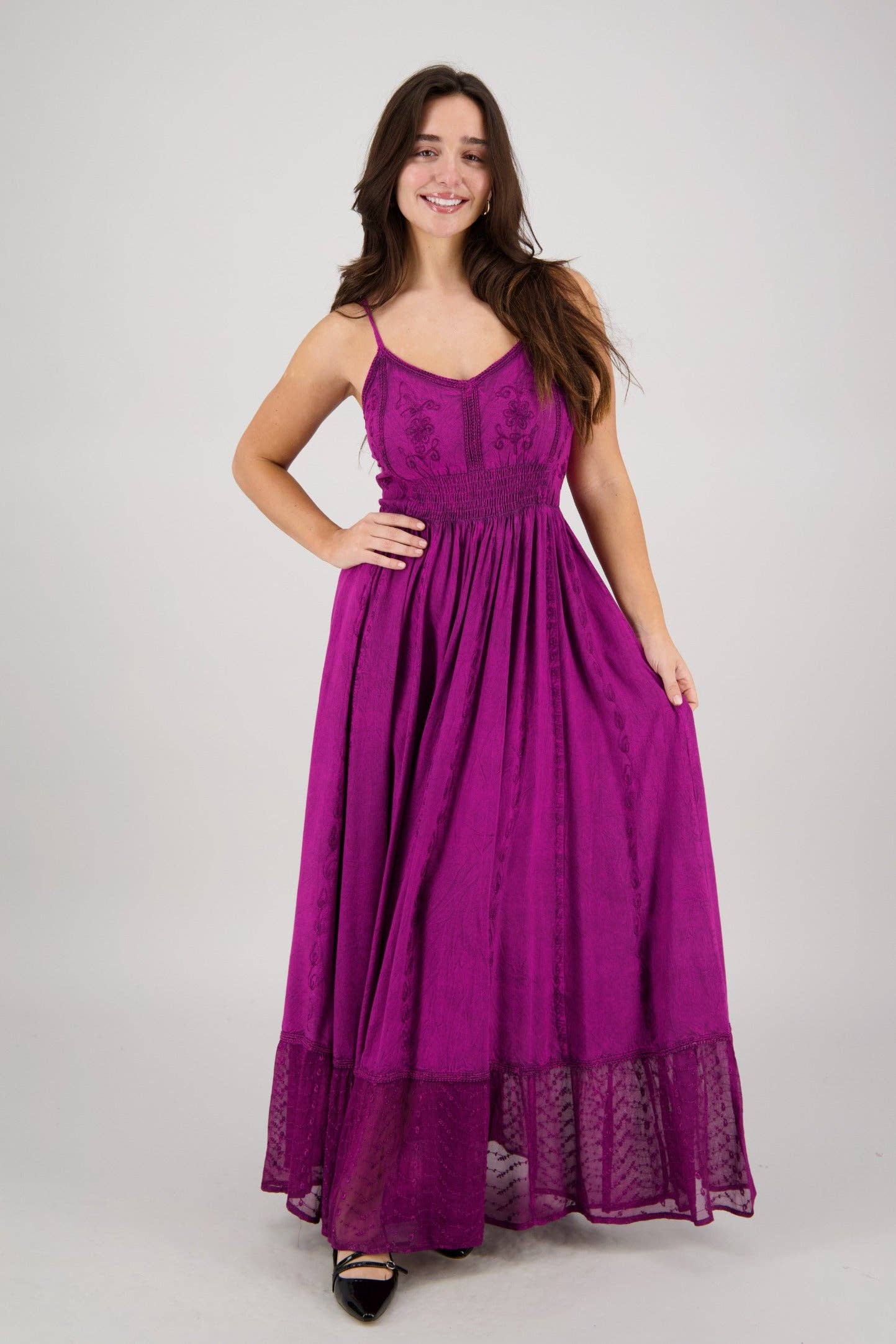 Advance Apparels - Wholesale Dress - Women's - Sheer Hem Smocked Maxi Dress ADL-253240