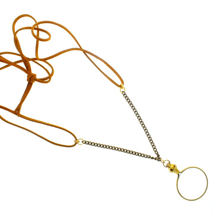 Lens & Leather Monocle, Taupe or Brown Suede, each for wholesale by HHH Designs