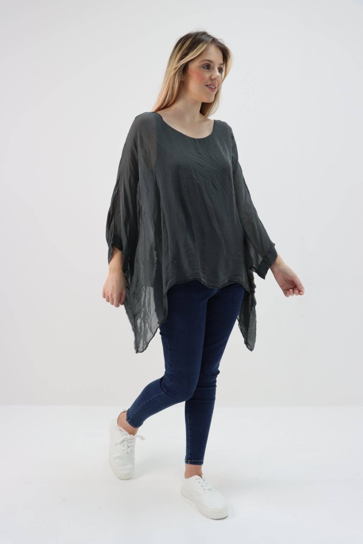 Miss Bold - Wholesale Tunic - Women's - Italian Plain Batwing Silk Tunic Top12