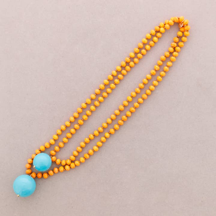 La Cuerda De Sol - Wholesale Snap Jewelry - Long Necklace with Faceted Beads and Double Ball Pendants