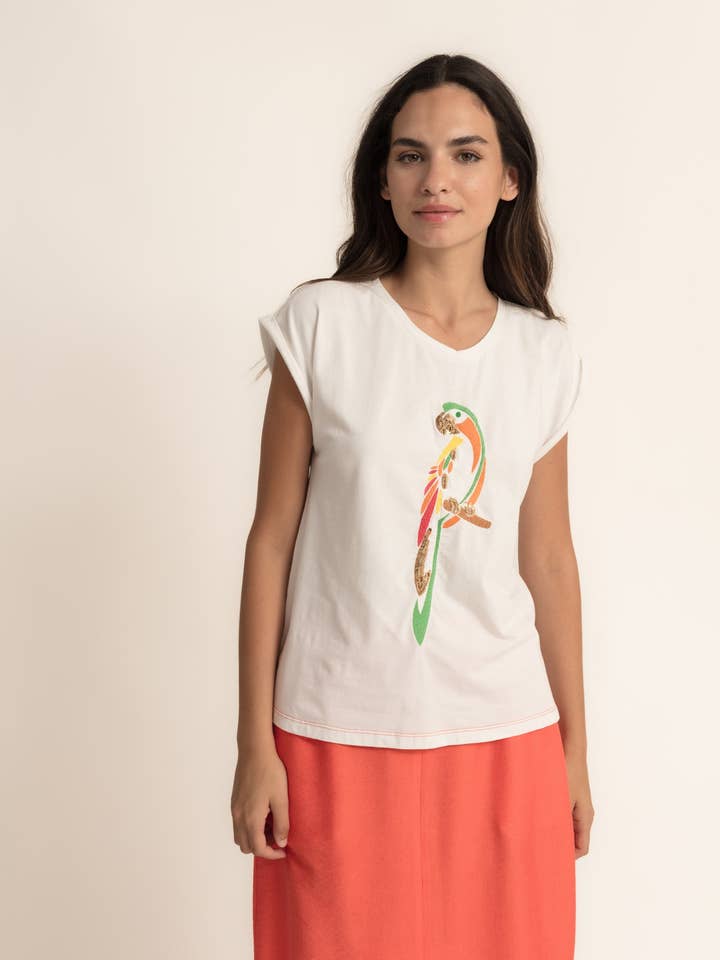 T-shirt perroquet à sequins B2B pour la vente par CMS Love