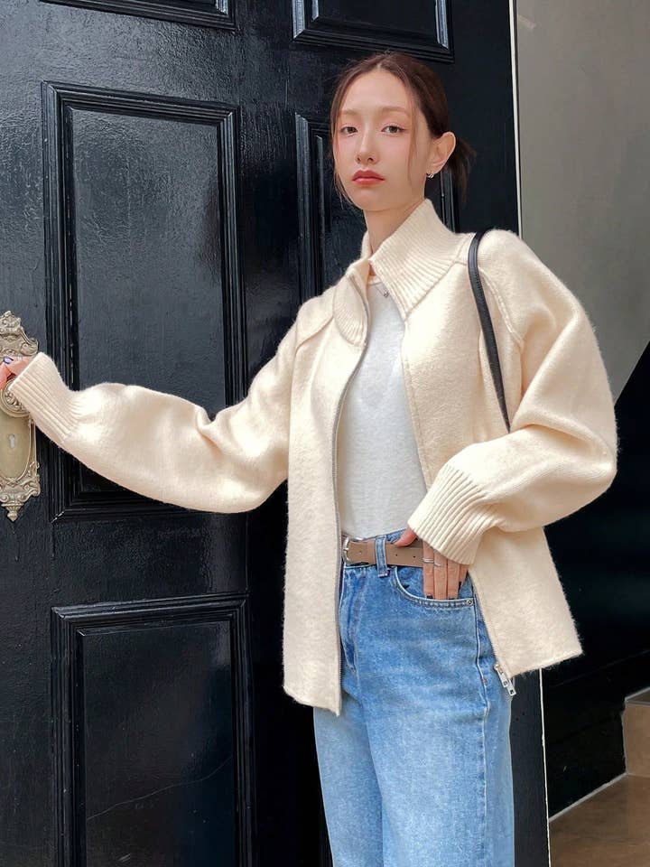 Marayn - Wholesale Cardigan - Women's - Chic Knit Korean ZipUp Cardigan 2025 Style2