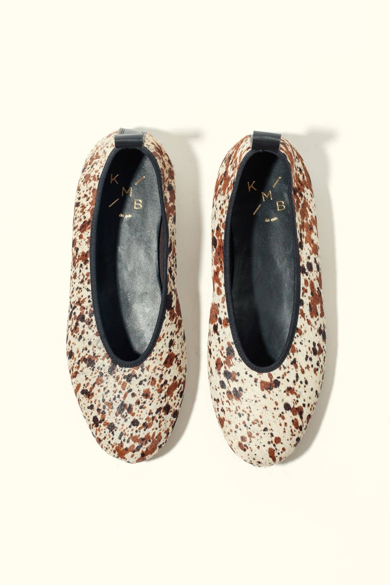 KMB Shoes – wholesale Flats – Women’s – SONIA COW PRINT – Hair-On Leather Ballet Flats with Pull Tab0