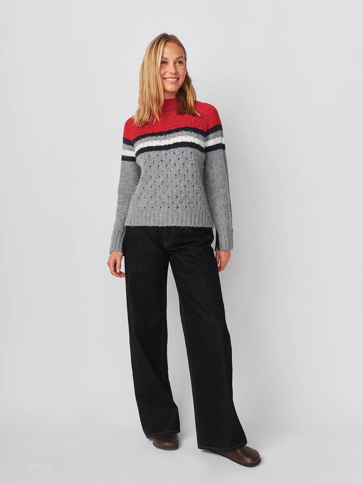 Verschiedener Trichterkragen mit Bruststreifen & Zopfmuster Pullover in Meliertem Grau für den Großhandel von Sundry Clothing