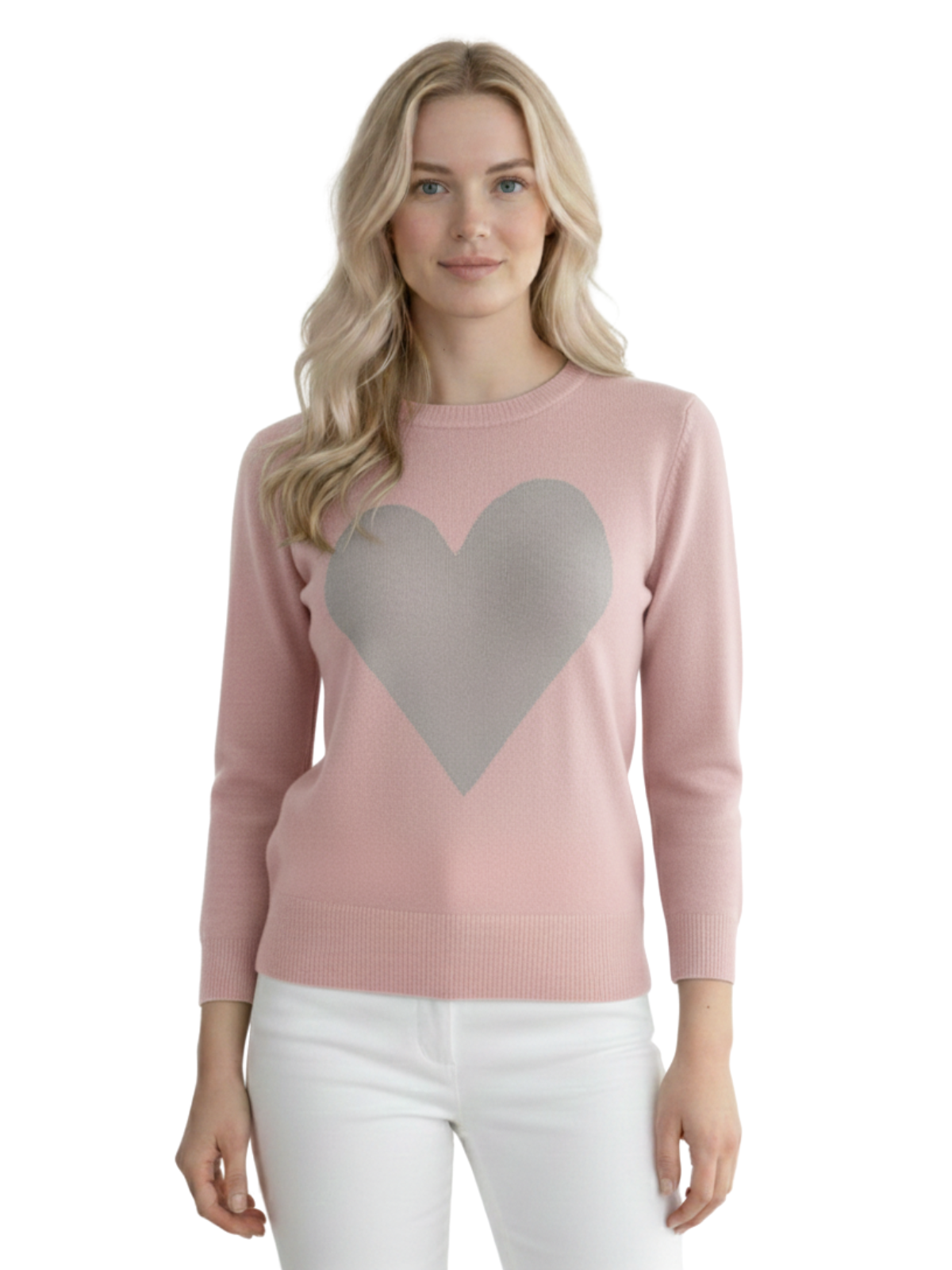 Mak - Vente Pull en maille – femme - Pull à col rond en chenille à manches 3/4 en forme de cœur MK359542