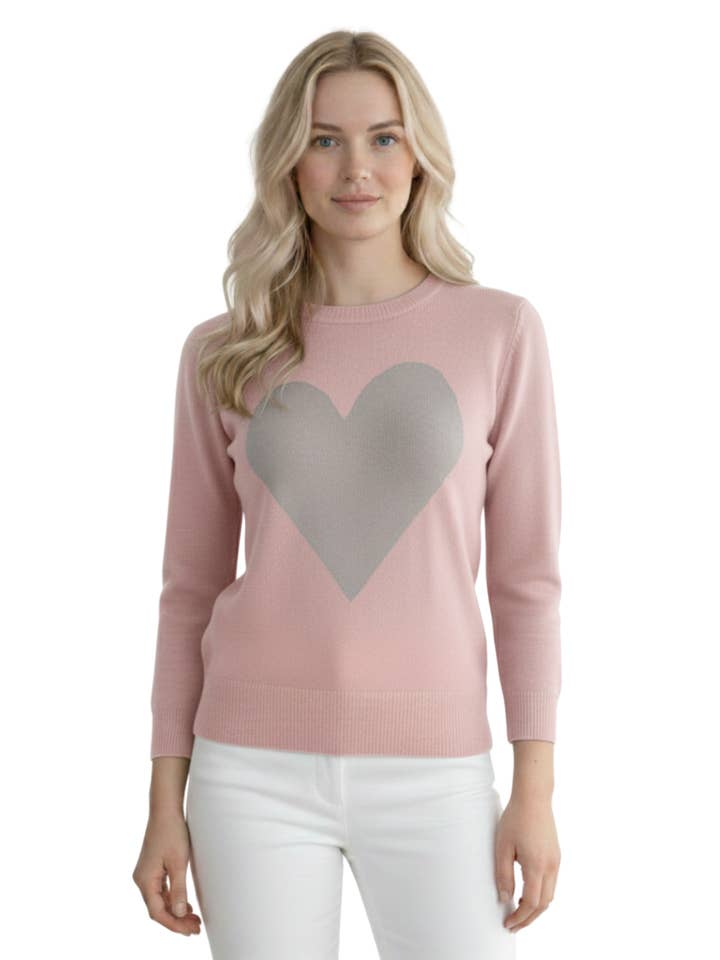 Mak - Vente Pull en maille – femme - Pull à col rond en chenille à manches 3/4 en forme de cœur MK359542