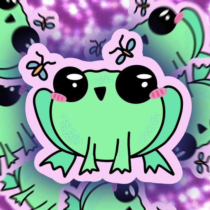 Happy Frog - mat laminaat - Sticker van 3 inch x 2,75 inch voor wholesale door Gooseberry Kawaii
