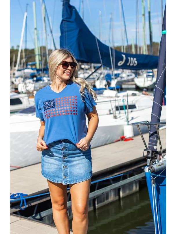 Blue The Lacey Mid-Wash Denim Skort for wholesale on Faire7