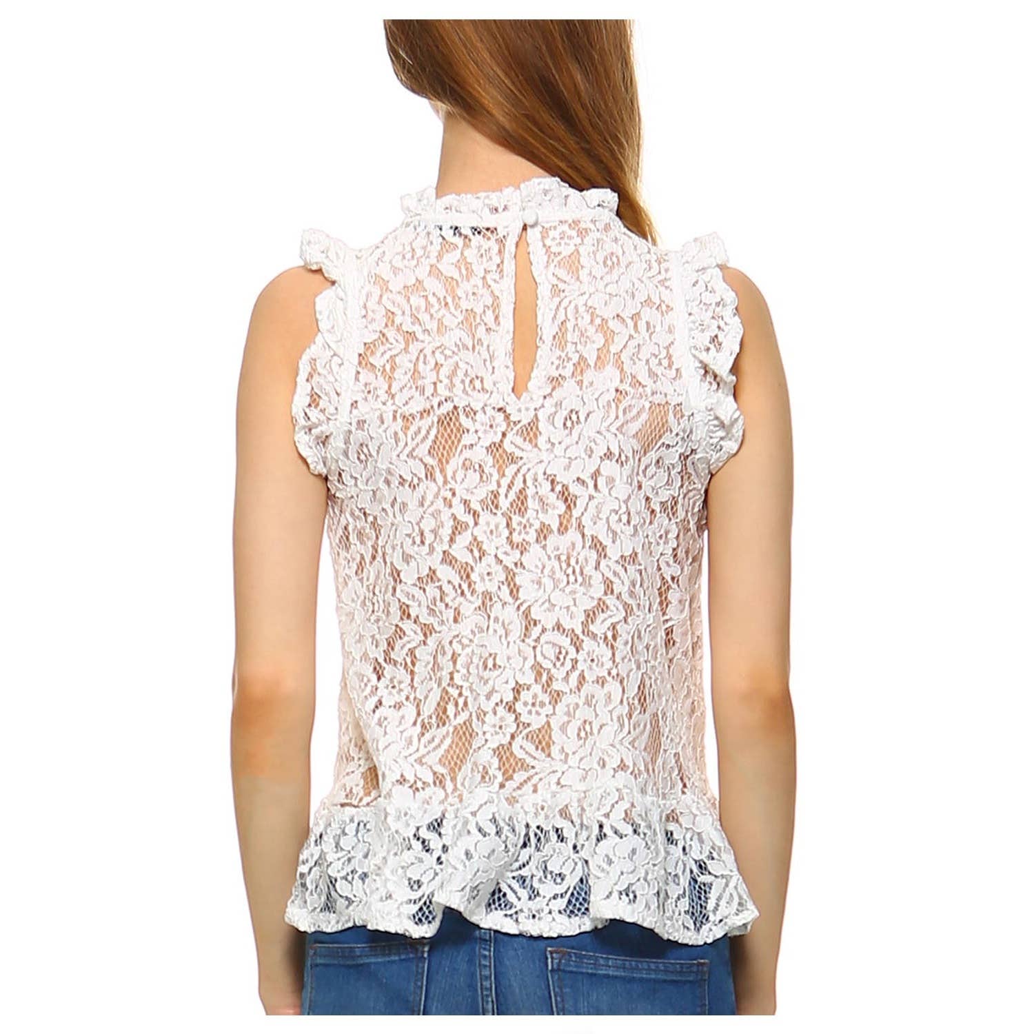JHP Collection - Wholesale Blouse - Women's - WOMENS PLAIN SLEEVELESS ROUND NECK LACE BLOUSE15