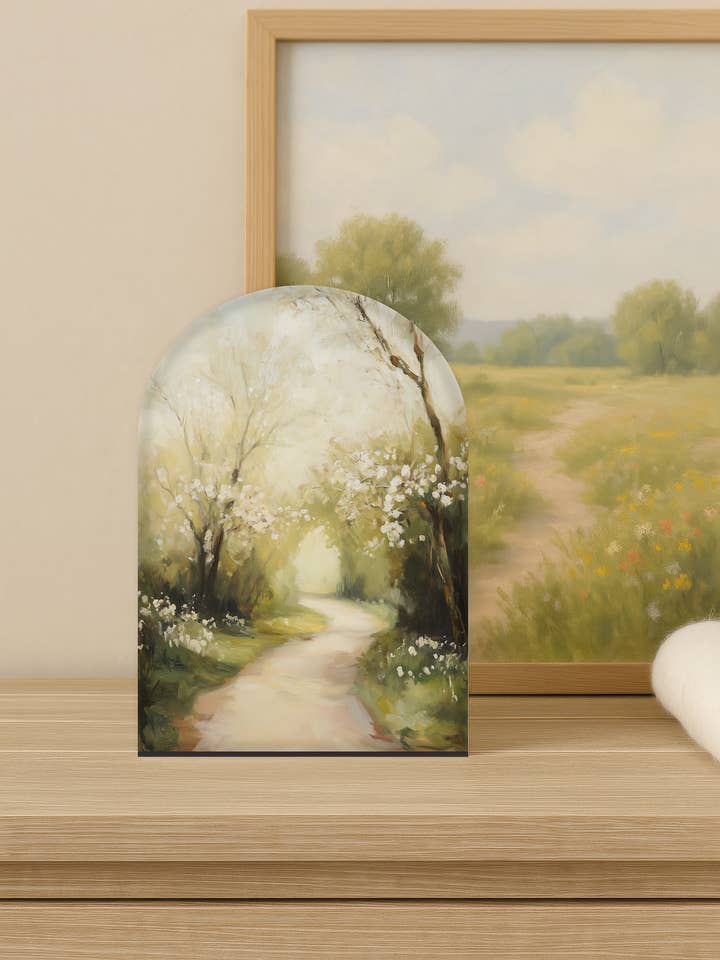 Spring Path Landscape Wood Arch Sign - Spring 2025 Decor for wholesale by The 19th Collective