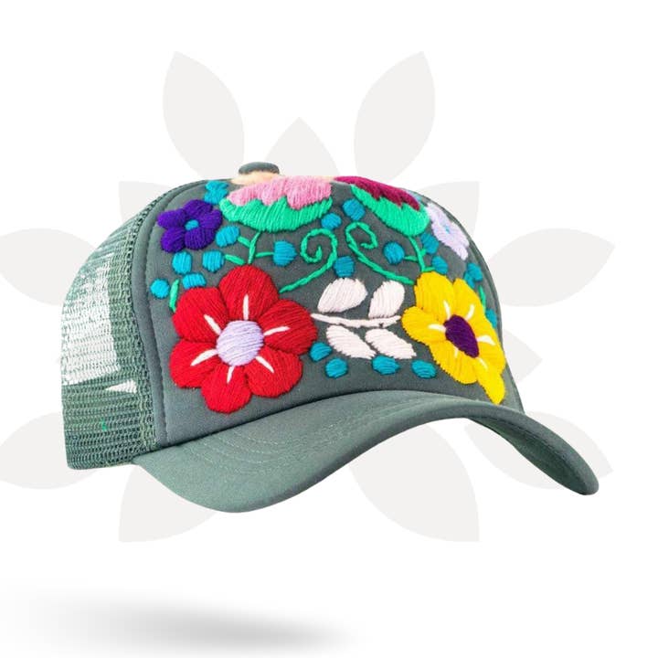 Tulum Hand Embroidered Trucker Flower Hat - Mexico for wholesale by Lumily