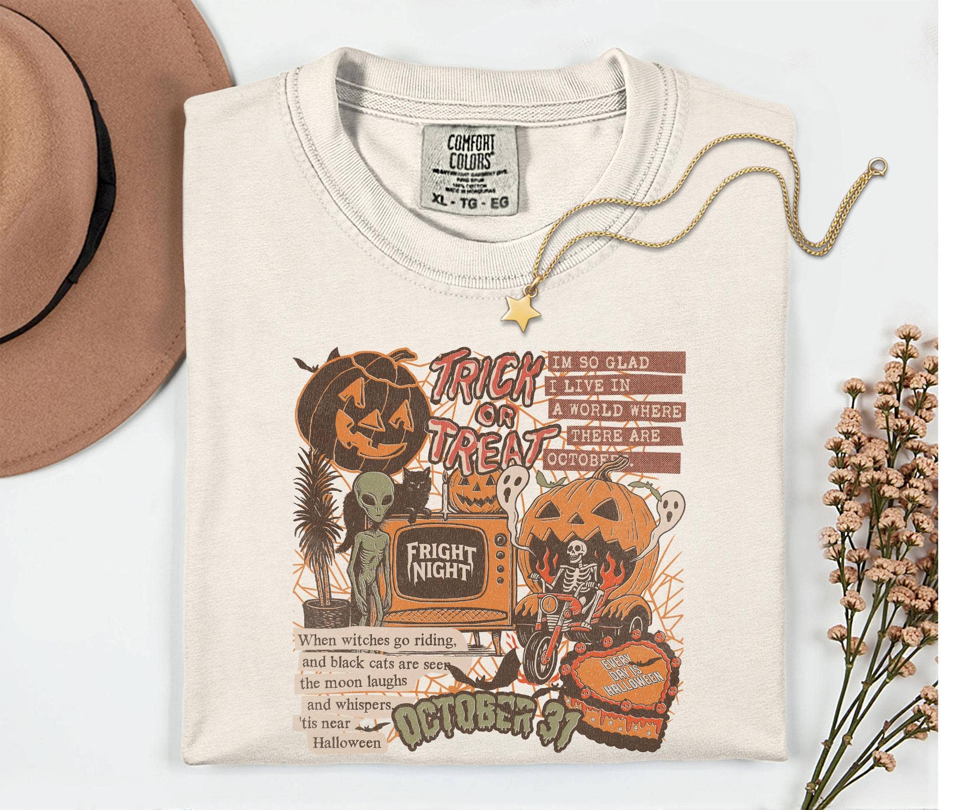 Glaime - Vente T-shirt à imprimés – femme - T-shirt Collage Halloween Comfort Colors®, Pull Halloween2