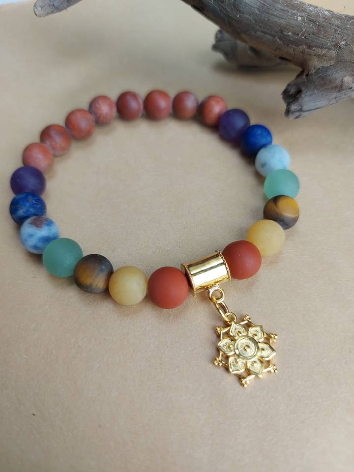 Chakra Gemstones with Lotus bracelet - B 1335 for wholesale by AVAASI