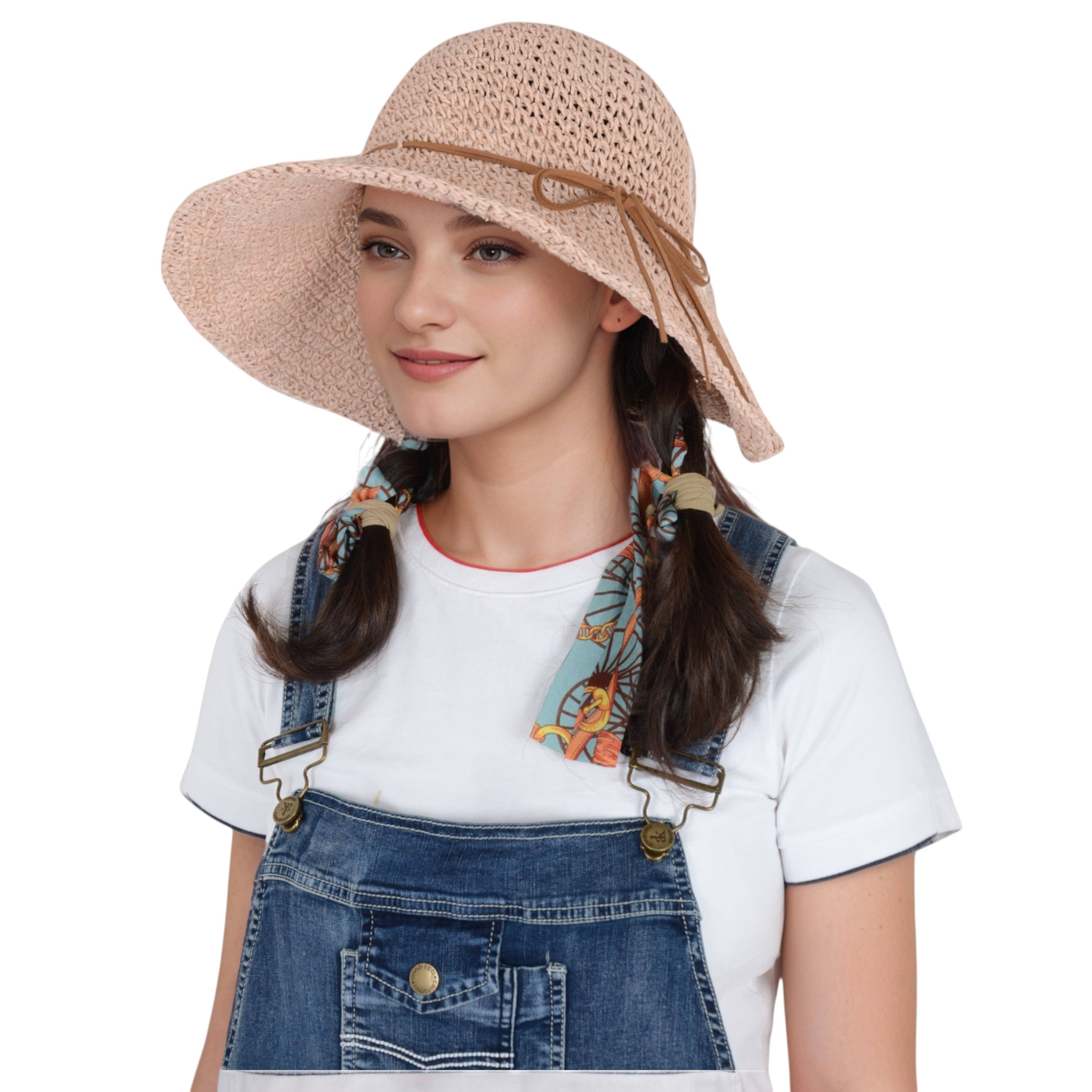 AK Brand - Wholesale Straw Hat - Women's - Woven Floppy Sun Hat with Rounded Crown and Decorative Bow D0