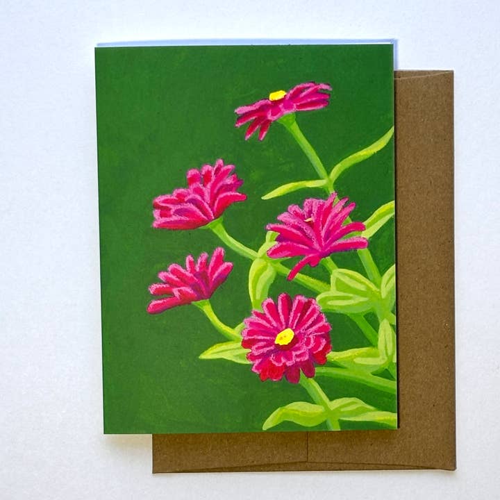 Zinnias Note Card for wholesale by Kelly Fuller
