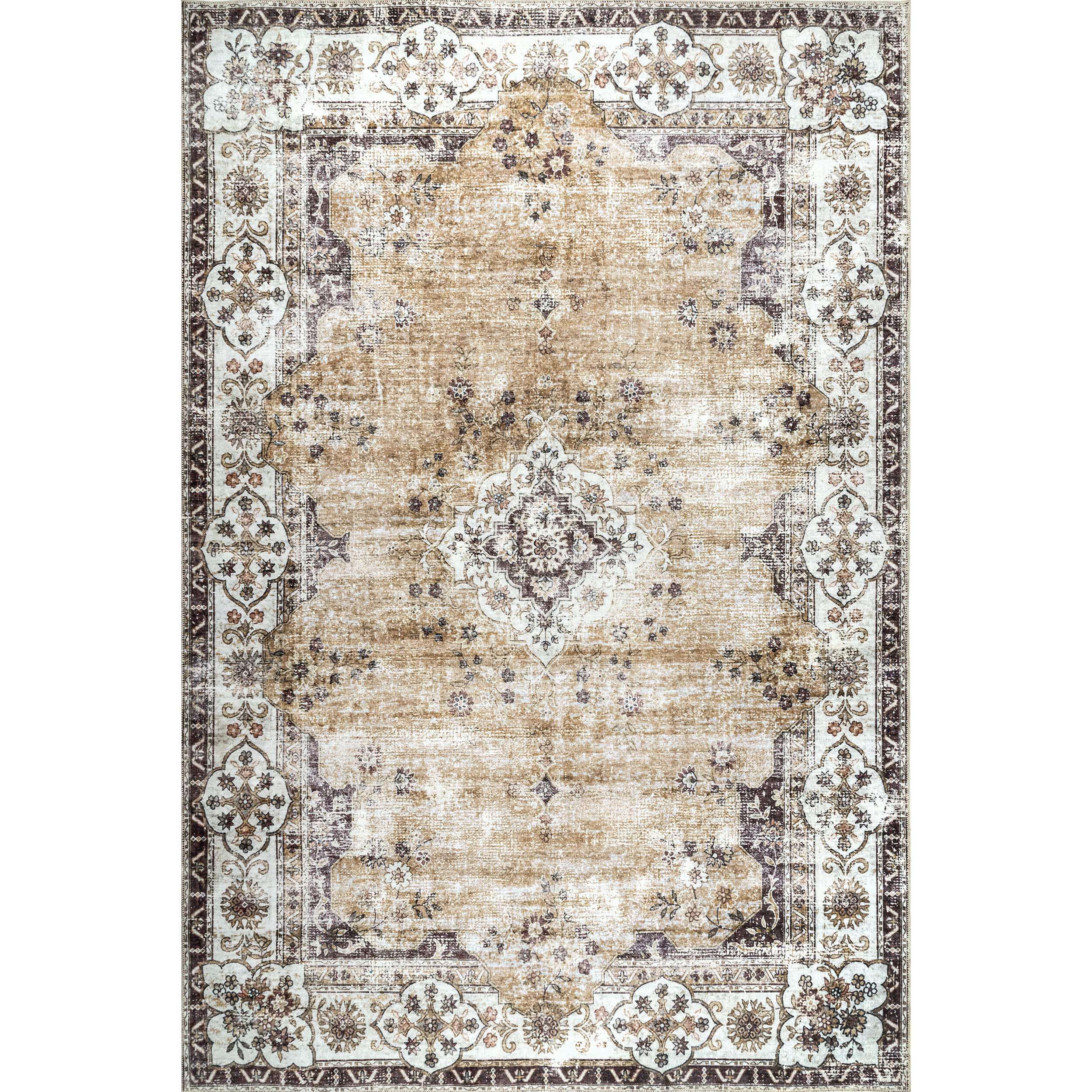 Ahgly Company Machine Washable Indoor Rectangle Transitional Moccasin Beige  Area Rugs, 3' x 5
