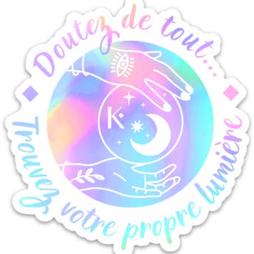 “Doubt everything... Find your own light” sticker for wholesale by KARMA YOGA SHOP