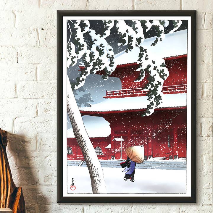 Zojoji Temple Snow Ukiyo-e Kawase Hasui Arte de parede japonesa por atacado de Vintage Wall Graphics