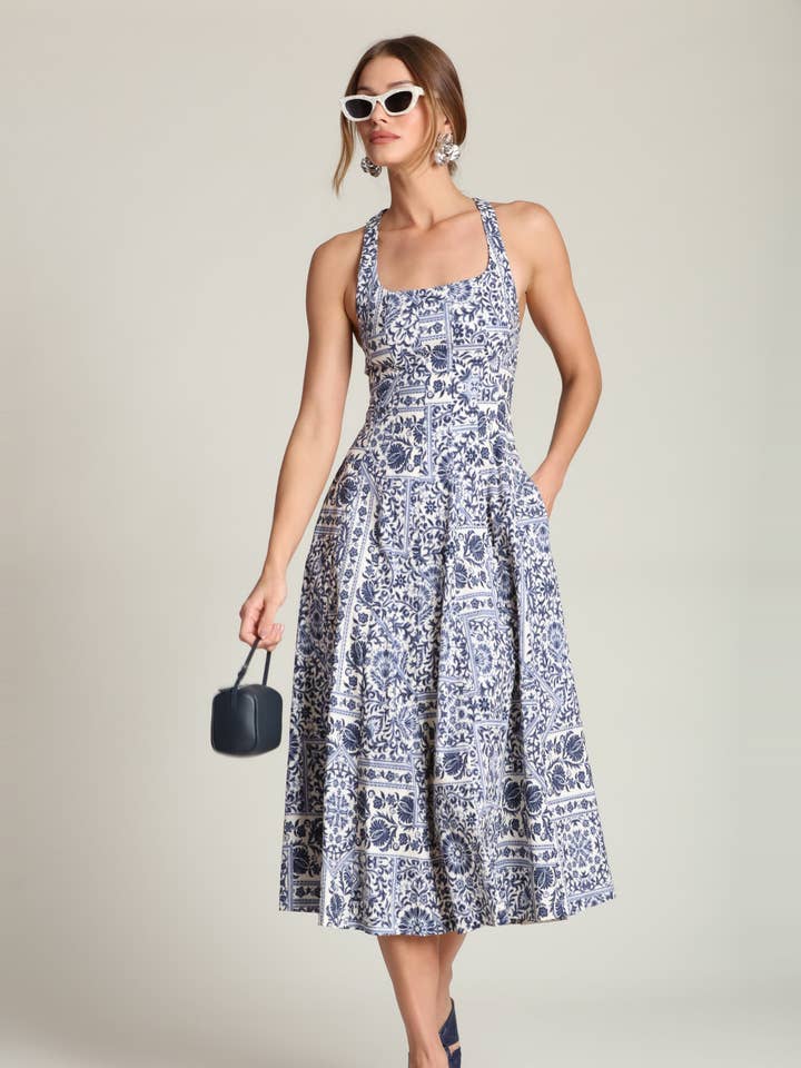 Stretch Cotton Printed Racerback Midi Dress for wholesale by Avec Les Filles