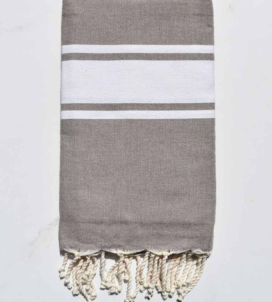 Fouta Tunisia - Vendita all'ingrosso Telo mare - Classica fouta taupe con bande bianche1