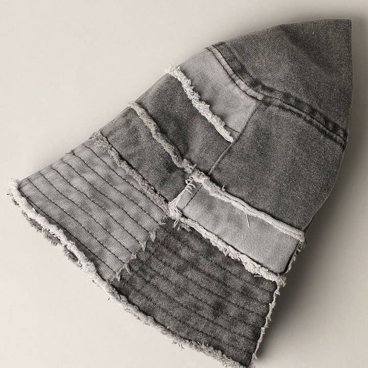 Fashion City - Wholesale Bucket Hat - Women's - Frayed Patchwork Canvas Denim Bucket Hat