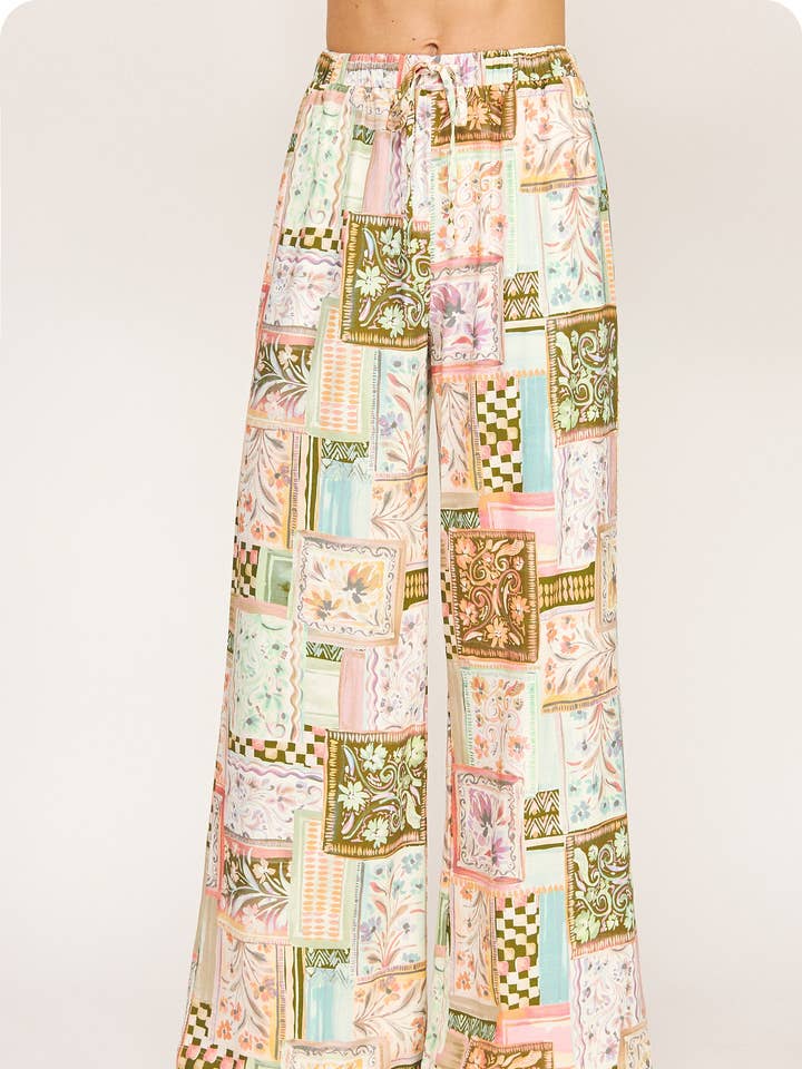 Calças de Linho com Estampado Patchwork por atacado de Strut & Bolt