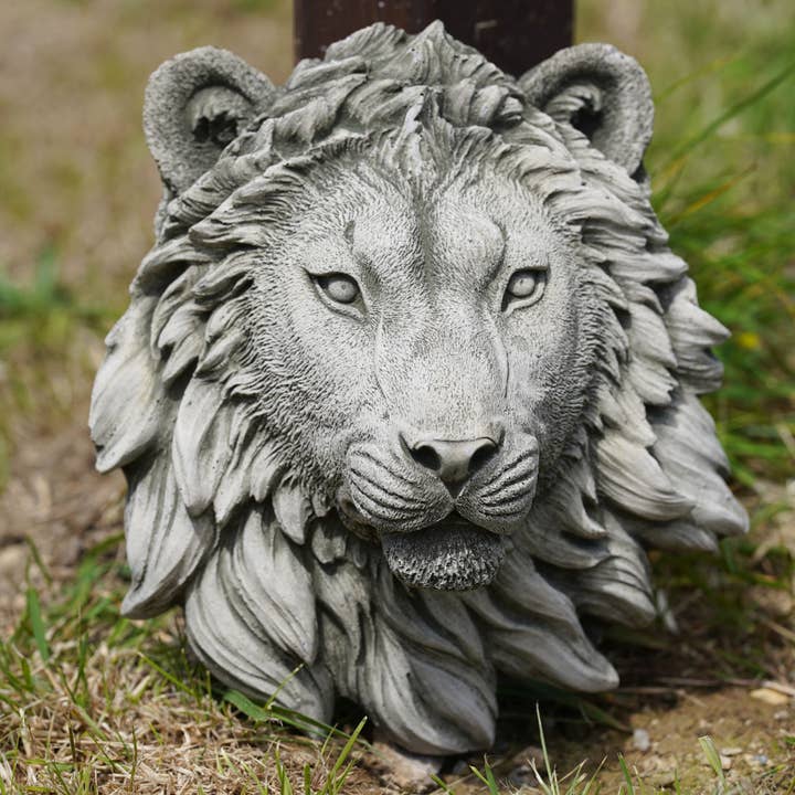 Busto de cabeza de león colgante de piedra, estatua y adorno para jardín exterior para venta al por mayor de Vale Ornaments